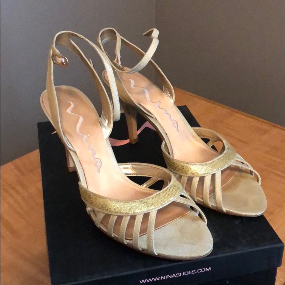 Gold strappy heels